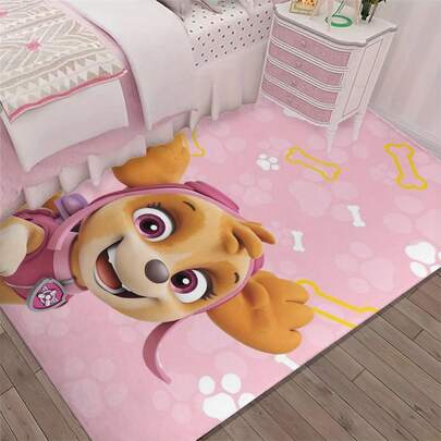 Paw Patrol 1 Stück Luxus Kristall Samt Teppich mit rutschfestem Boden - Paw Patrol Captain Ryder und Welpen Muster, weich, maschinenwaschbar für Wohnzimmer, Schlafzimmer, Büro, empfohlen für Weihnachtsdekoration, 120*160cm