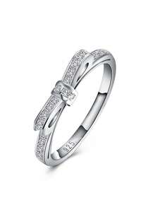 1 件精致简约蝴蝶结设计水钻镶嵌戒指适合女士日常佩戴情人节、妈妈、母亲、母亲节、礼物 - 銀色 - 查看 25