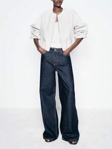 1 Peça Jaqueta Bomber de Manga Longa Macia e Versátil com Gola Redonda, Casaco Curto Fashionável, Outono/Inverno