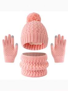 Bộ 3 món mũ ấm áp mùa thu/đông cho trẻ em, khăn quàng cổ và găng tay, mũ len thun hai tua rua dễ thương, bộ 3 món chống lạnh, màu cầu vồng - Nhiều màu - Xem 32