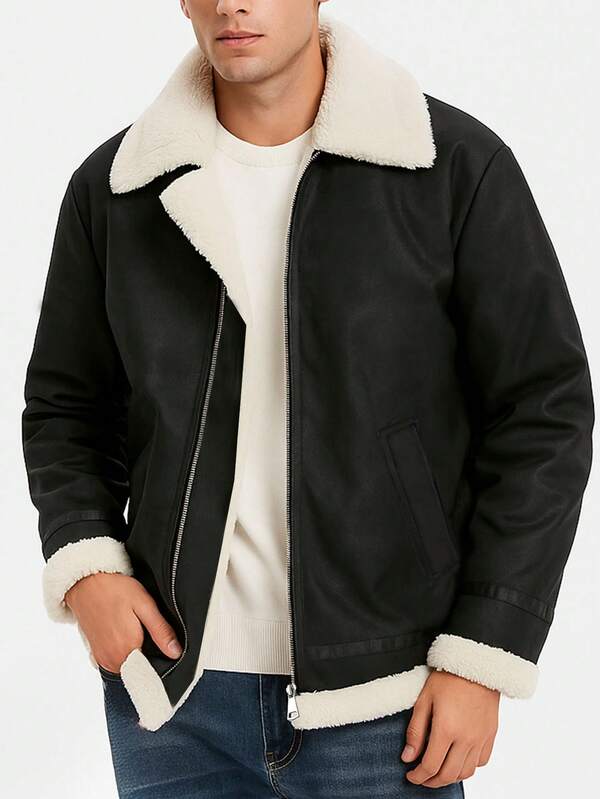 Faux Thermal Lined Retro Thickened Collar Jacket, Fashion Casual Versatile Outerwear Top For Men