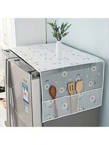 1pc INS Style Multifunctional Refrigerator Dust Cover With Pocket - 60x180cm/55x130cm, Suitable For Single/Double Door Refrigerator, Oil/Water Resistant PET Fabric, Kitchen/Home Decor Storage, Spring To Summer, Floral - Multicolor - View 2