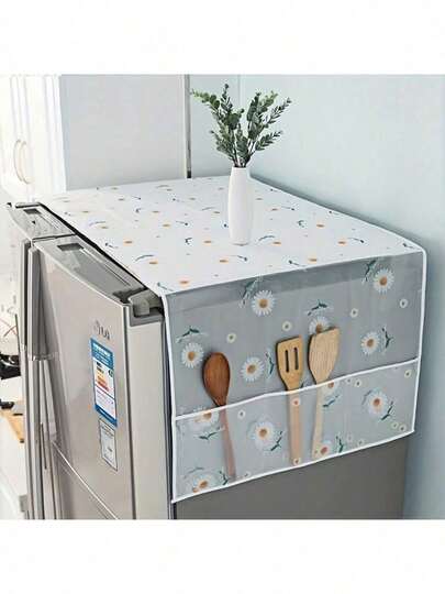 1pc INS Style Multifunctional Refrigerator Dust Cover With Pocket - 60x180cm/55x130cm, Suitable For Single/Double Door Refrigerator, Oil/Water Resistant PET Fabric, Kitchen/Home Decor Storage, Spring To Summer, Floral