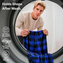 Mens Pajama Pants Soft Flannel Fleece Pajama Bottoms Sleep & Lounge Pants With Pockets And Drawstringhalloween - 黑色和藍色格子 - 查看 3