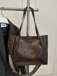 New Mature And Elegant Style Splicing PU Material Simple And Fashionable Foldable Large Capacity Tote Bag For Women's Daily Work Commuting Bag Vacation Leisure Bag As A Gift For Mom