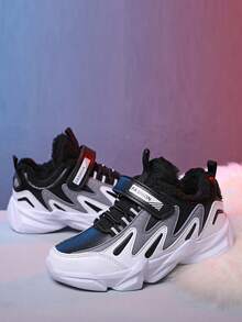 Teenagers' Low-Top Sports Shoes, Winter New Padded Chunky Sneakers, Warm & Comfortable Lining, Fashion Versatile Casual Sneakers, Adjustable Hook And Loop Easy On/Off - Multicolor - View 5