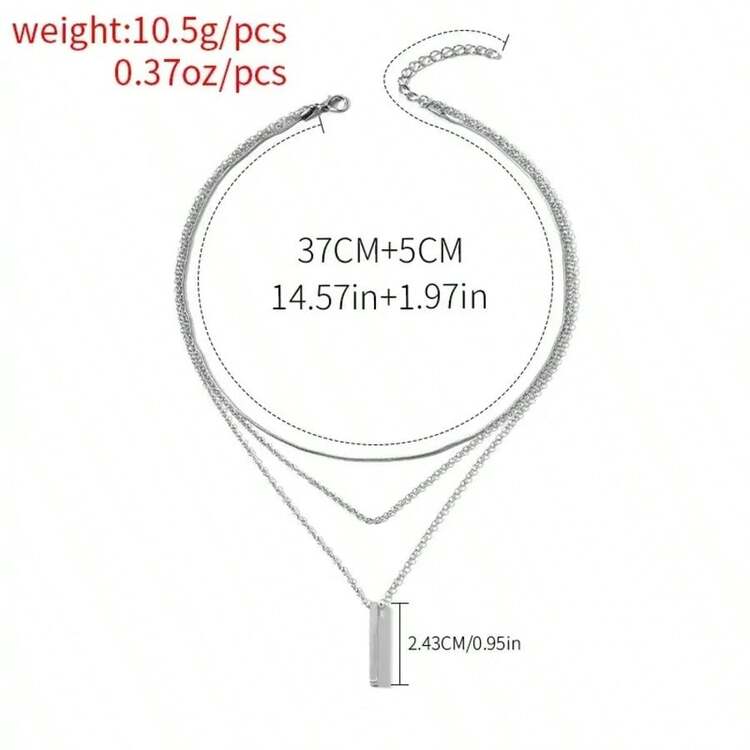 1pc Women's Fashionable Simple Square Multi-Layer Necklace - 彩色 - 查看 10