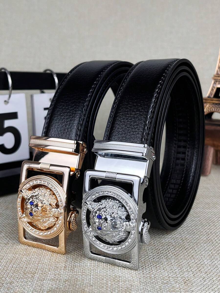 1 pièce Boucle de ceinture automatique avec tête de loup en argent décorée de strass noirs, convient pour les fêtes, l'été, l'automne, Halloween, l'automne/hiver, adapté aux adolescents, aux jeunes hommes, pour un usage casual, extérieur, sportif, en vacances, comme cadeau de remise de diplôme, d'anniversaire, pour un port quotidien