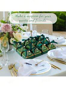 10 zielonych pudełek prezentowych z perłową wstążką, pudełka na upominki na imprezę, pudełka na słodycze, odpowiednie na urodziny, ślub, prezenty świąteczne