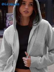 GEMCHO Women's Casual Loose Open Front Drop Shoulder Drawstring Hooded Sweatshirt Jacket With Pockets, Suitable For Daily Commute/Casual Outing/Home/Workout, Warm And Comfortable - Autumn/Winter