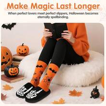 Cozy Plush Halloween Pumpkin Slippers, Non-Slip Fluffy Design - Black Bat - View 7