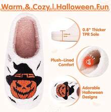Cozy Plush Halloween Pumpkin Slippers, Non-Slip Fluffy Design - Pumpkin Witch - View 2