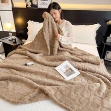 1pc Thick Bohemian Style Heart & Letter Jacquard Faux Fur Fleece Blanket, Soft & Warm, Dual-Use As Bedding, Throw, Decor For Living Room, Bedroom, Dorm, Office, Car, Travel, Picnic, Party, All Seasons