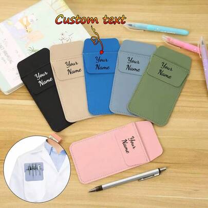 Custom Text PU Pen Bag, Durable Anti-Leakage Nurse Pocket Pen Holder, Large Capacity Portable Ballpoint Pen Storage Bag, PU Leather Medical Nurse Bag - Double Layer Durable Pen Case, Multi-Color Options, Large Capacity Portable Storage Pouch, Medical Professional Equipment, Sturdy Design,Christmas Gift Supplies