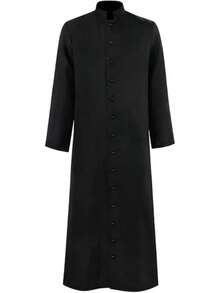 Men's Cassock Robe Church Robe Choir Minister Clergy Pulpit Liturgical 5 Colorshalloween - 黑色 - 查看 1