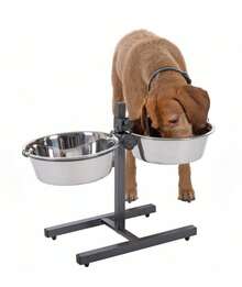 Comedero Doble para Parros Soporte ajustable con 2 comederos de acero incluidos - Negro/plateado - Ver 1