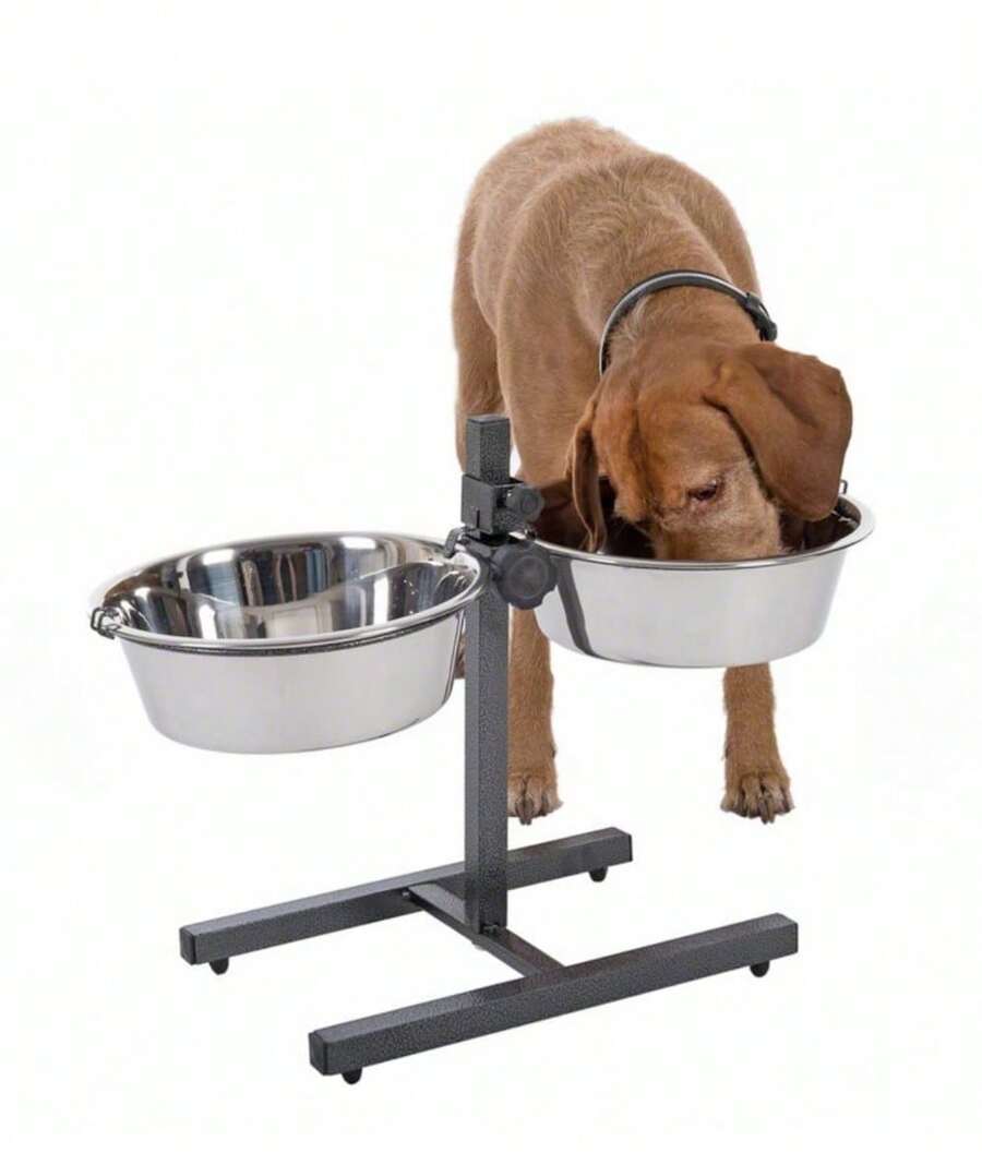 Comedero Doble para Parros Soporte ajustable con 2 comederos de acero incluidos - Negro/plateado - Ver 1