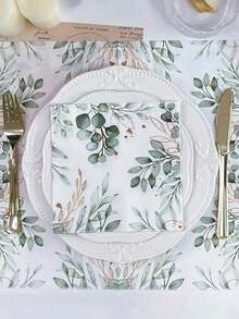 60/20PCS Disposable Paper Napkins With Green Foliage Eucalyptus Leaves Design,Western Food Party Printing Napkins For Birthday, Weddings, Holidays, Halloween, Christmas, New Year, Party Supplies,Supplies Table Decorations,13* 13 Inch