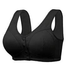 Ribbed Bras For Women Front Closure No Underwire Comfort Senior Wireless Snap Closing Bra{"Color_name":"Black"} - 弗拉克 - 查看 1
