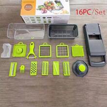 16pcs Vegetable Chopper Multifunctional Slicer, Kitchen Tool For Easy Salad Making With Interchangeable Blades, Party Cooking Gadget