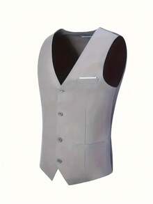 Men's Suit Elegant Men's Three-Piece Suit, Suitable As A Wedding Suit Or Business Suit. It Includes A Shawl Collar Suit Jacket, A Waistcoat And Matching Trousers, Featuring A Business Casual Style With A Solid Color, Simple And Sophisticated Design. Ideal For Occasions Such As Daily Casual Wear, Holiday Events, Business Settings, Weddings, Dances, And Commuting To Work, It Also Makes An Excellent Gift For Boyfriends Or Husbands. - Xám - Xem 4