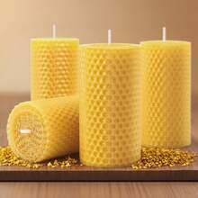 4/6pcs Handmade Rolled Beeswax Candles, Handcrafted Honeycomb Beeswax Pillar Candles, Bee Farm Gifts, Suitable For Candle Lovers, Home Decor, Christmas Decoration (4 X 10cm)
