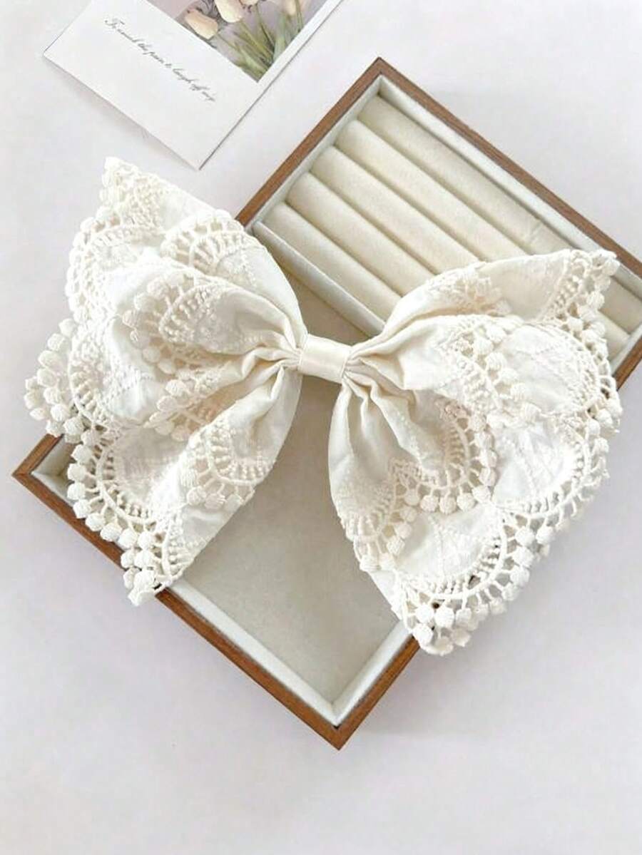 1pc Women's Elegant Embroidered Lace Bow Hair Clip, Ponytail Half-Up Hair Accessory, Suitable For Dresses, Vacation, Daily Outfits, Bohemian Style, Claw Clips, Hair Slide, Hair Barrettes, Cute Accessories