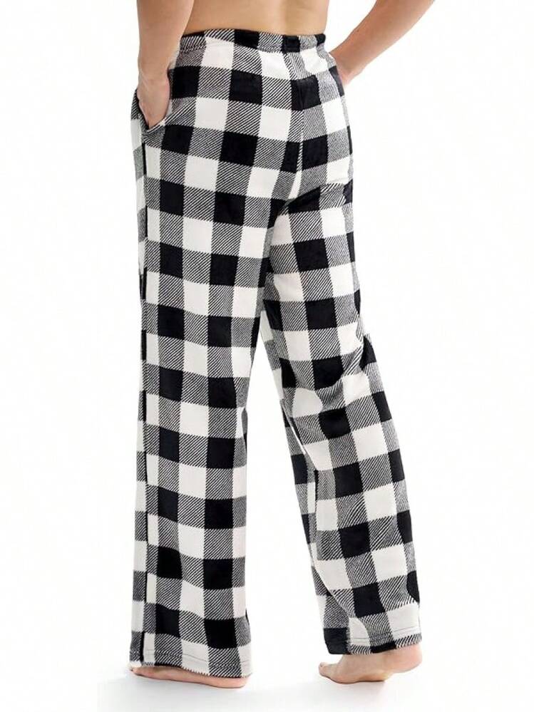 Mens Pajama Pants Soft Flannel Fleece Pajama Bottoms Sleep & Lounge Pants With Pockets And Drawstringhalloween - Black and White Plaid - View 5