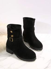 1 Pair Teen Boys Outdoor Autumn/Winter Fashion Casual Slim Retro British Style Pointed Toe Belt Buckle Short Ankle Boots - Black - View 1