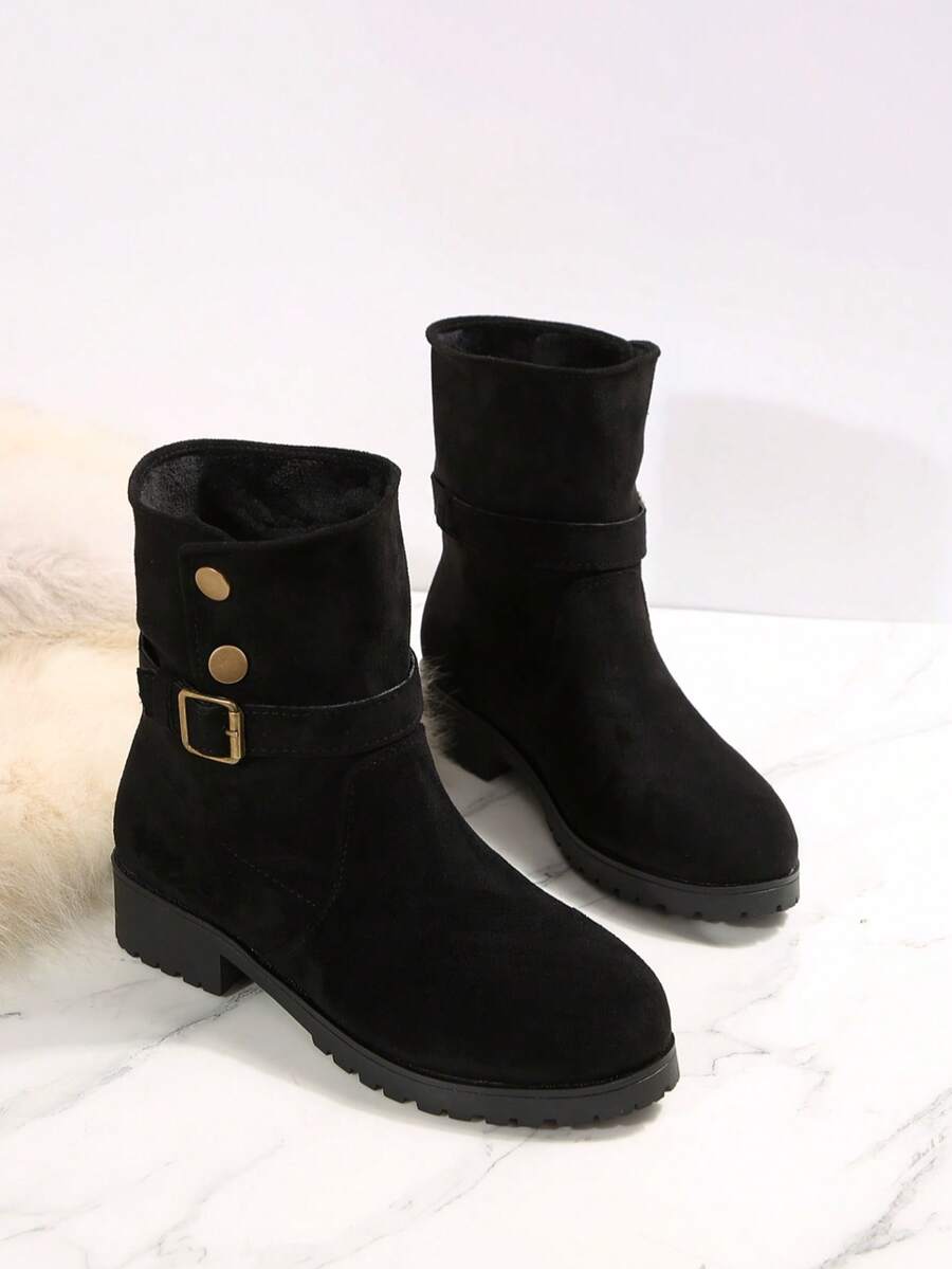 1 Pair Teen Boys Outdoor Autumn/Winter Fashion Casual Slim Retro British Style Pointed Toe Belt Buckle Short Ankle Boots - Black - View 1