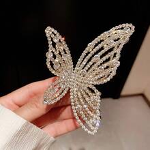 1pc Women's Gold Crystal Faux Pearl Hair Claw Barrette, Minimalist Elegant Butterfly Large Metal Hair Clip Winter Hair Accessories Fashion Hair Clutch Elegant Claw Clips