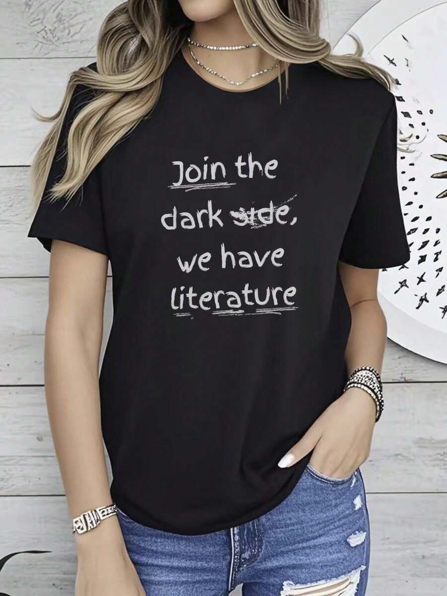 180g pure Cotton Felpa Dark Academia, Maglione letterario, Pullover per ati dei libri, Abbigliamento Dark Academia, Regali per ati dei libri, Regalo per bibliotecari, Maglietta per lettori Women Top Graphic Tees Comfortable women Stylish Print Round Neck Short Sleeve - Negro - Ver 1