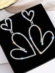 "1 Pair Silver & Gold Heart Shaped Earrings For Women – Fashionable Vintage Rhinestone Dangle Stud Jewelry, Elegant & Luxurious Charm Accessory, Perfect For Daily Wear, Parties, Valentine's Day, Anniversary, Mother's Day & Gift For Mom, Wife Or Friends" - 銀色 - 查看 4