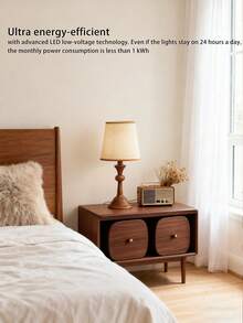 1 buc Lampă de birou LED cu model metalic, cu granulație din lemn, abajur plisat din material textil retro, lumină moale, stil nordic, italian, living rustic, dormitor, birou de citit minimalist modern, birou de studiu, personalizat, creativ minimalist, decor cu lumină caldă, lumină caldă multifuncțională, camping, atmosferă elegantă romantică, lumină de noapte de noptieră - Multicolor - Vizualizare 2