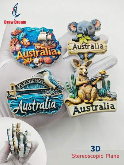 1pc 3D Fridge Magnet Souvenir From Australia - Embossed Magnetic Sticker, Travel Creative Gift, Home Decor Collection, Personalized Travel Memento Fridge Magnet Sticker, Home Decor, Kitchen, Room, Office, Cabinet Craft Gift, Holiday Favor, Exquisite Small Gift