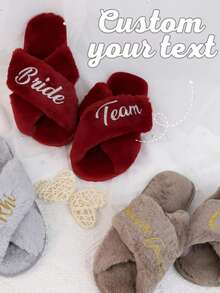 Personalized Fluffy Slippers/Fluffy Cross Slippers/Fluffy Slippers/Bridesmaid Gift/Custom Bride Slippers/Bride To Be Gift/Bachelorette Party