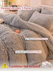 3 件套柔软毛绒水晶毛绒羽绒被套套装（1 个羽绒被套 + 2 个枕套），舒适温暖，可机洗，适用于卧室、客房 - 淺灰色 - 查看 8