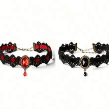 1pc Gothic Lace Choker Necklace With Rhinestone, Adjustable Clavicle Jewelry, Women'S Fashion Collar, Gift For Parties, Halloween, All-Season Accessory - 1 件隨機顏色 - 查看 11