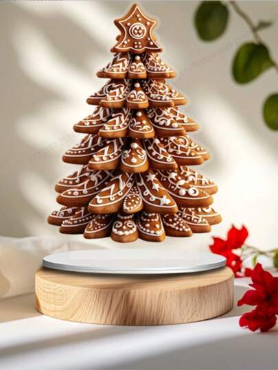 2 Decorazioni natalizie piatte in acrilico 2D a forma di albero di biscotti con supporto - eleganti per il soggiorno, l'ufficio e la tavola delle feste - include base