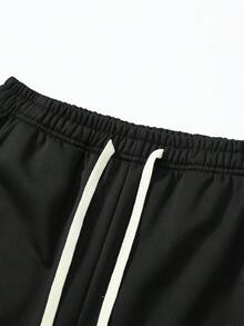 男士针织抽绳宽松直筒运动裤，适合春秋季、健身房、锻炼、户外、跑步、学校、休闲、字母标志、百搭 - 黑色 - 查看 4