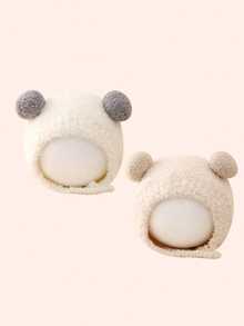 婴儿毛绒冬季无檐便帽，适合男婴和女婴