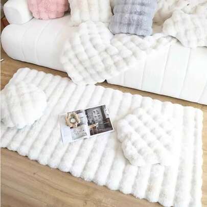 1件白色蓬松柔软舒适纯色绒毛地毯，毛绒绒的，舒适保暖，简约优雅，适用于沙发垫、椅子座垫、舒适的卧室床边地毯，客厅和卧室家居装饰地毯，最佳冬季家居装饰地毯，适用于客厅、卧室、床边、沙发、衣柜、厨房地毯