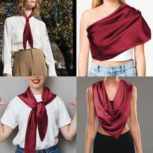 35" Large Square Satin Head Scarf, Silk Scarf For Women Hair Bandana Scarves For Hair Wrapping And Sleeping At Night - 酒紅色 - 查看 6