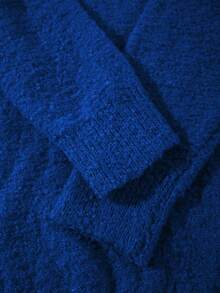 Unisex Fluffy Casual Loose Fit Crew Neck Textured Solid Color Pullover Sweater, Versatile Long Sleeve Knit Top For Autumn & Winter - Blue - View 8