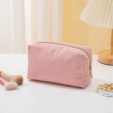1pc Corduroy Pencil Case: Simple, Fashionable, Spacious, Suitable For Middle School Students, School Supplies - Pink - View 13