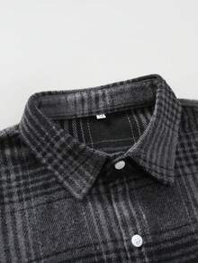 男士厚格子法兰绒长袖衬衫，商务休闲，灰色 - 灰色 - 查看 4
