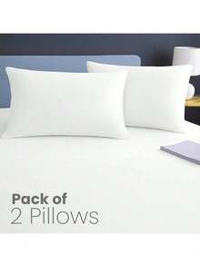 2pcs/Set Solid Color Pillow (With Pillow Filler), Soft & Skin-Friendly, Suitable For Bedroom Home Use - White - View 2