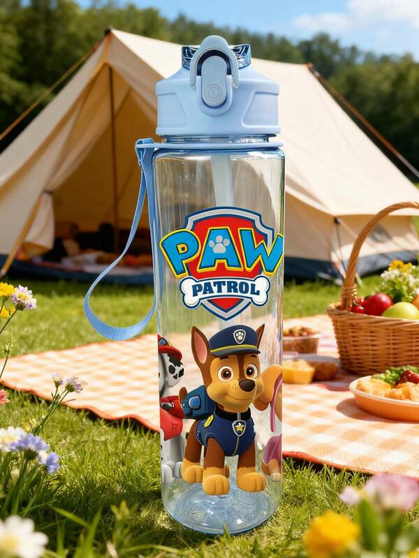 Paw Patrol (Note: Due To Production Reasons, There May Be Errors In The Pattern Size)1PC Paw Patrol 800ml/27oz Leakproof Pop-Top Water Bottle Lightweight And Durable Plastic Cute Cartoon Design Suitable For Fitness Running And Basketball Portable And Stylish Gift Birthday Mother's Day And Graduation Sports Hydration Equipment (Some Parts May Be Random)