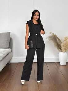 Max Women's Tailored Vest Bow Elegant Long Coat - màu đen - Xem 4