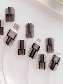 2-10件轻质波浪设计透明黑色充电线保护套，连接线保护|时尚线套|光滑纹理，手机数据线保护套